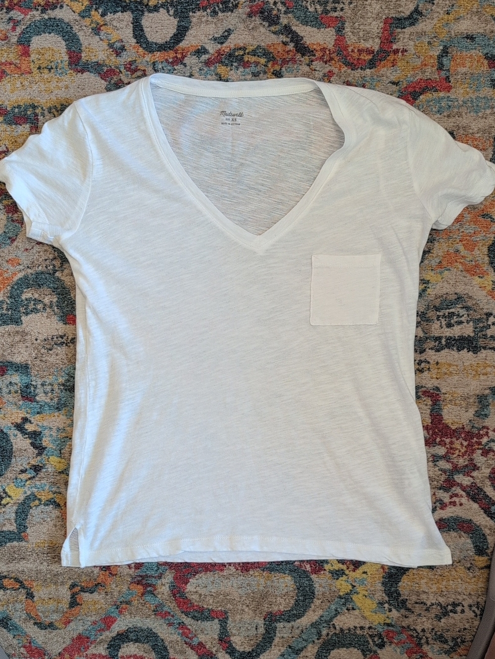 Madewell 100% Cotton Vneck White Pocket Tee XS